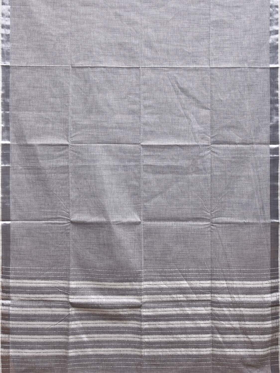 Light Grey and White Venkatagiri Plain Cotton Saree with Strips Pallu Design v0314