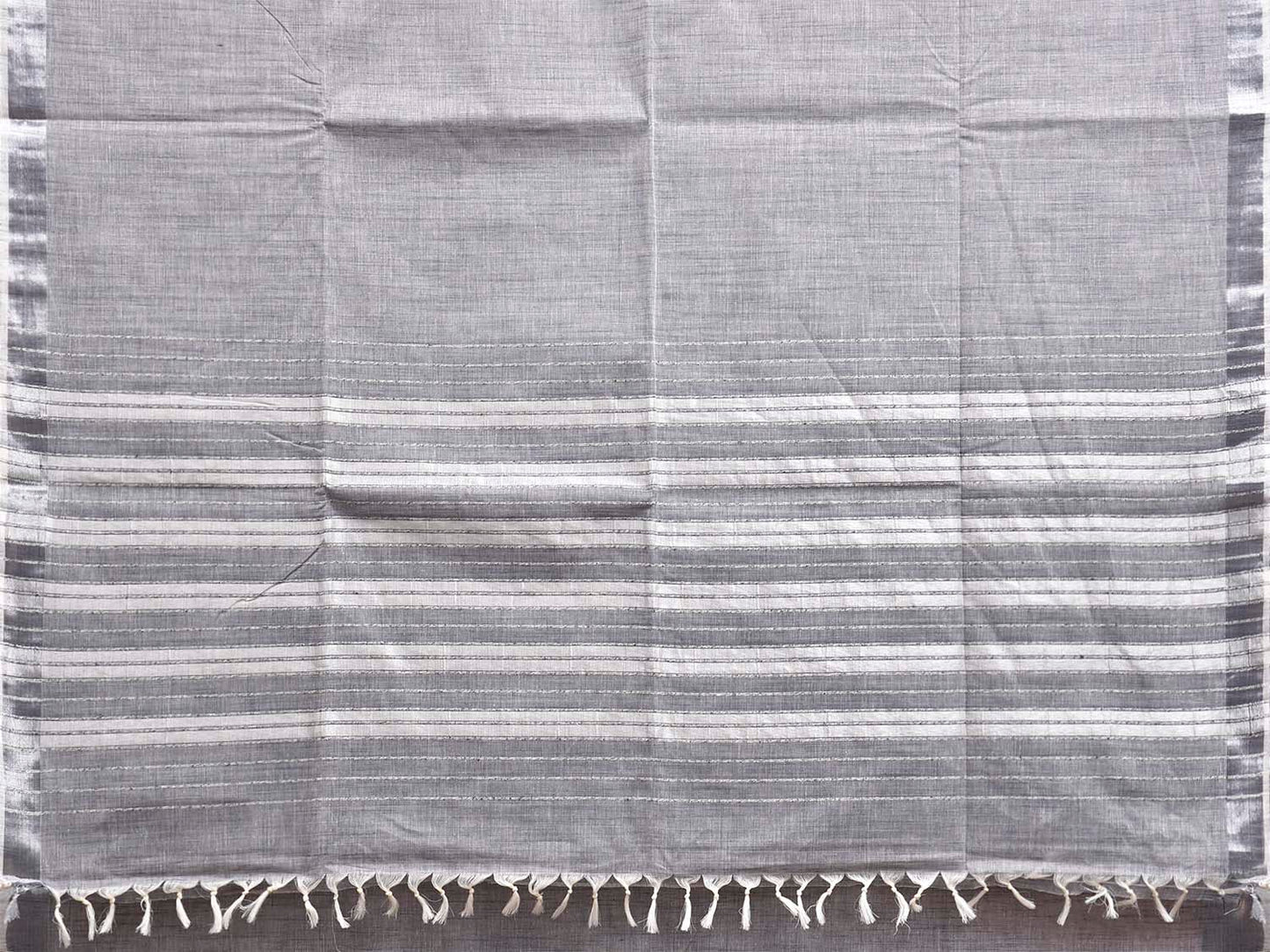 Light Grey and White Venkatagiri Plain Cotton Saree with Strips Pallu Design v0314