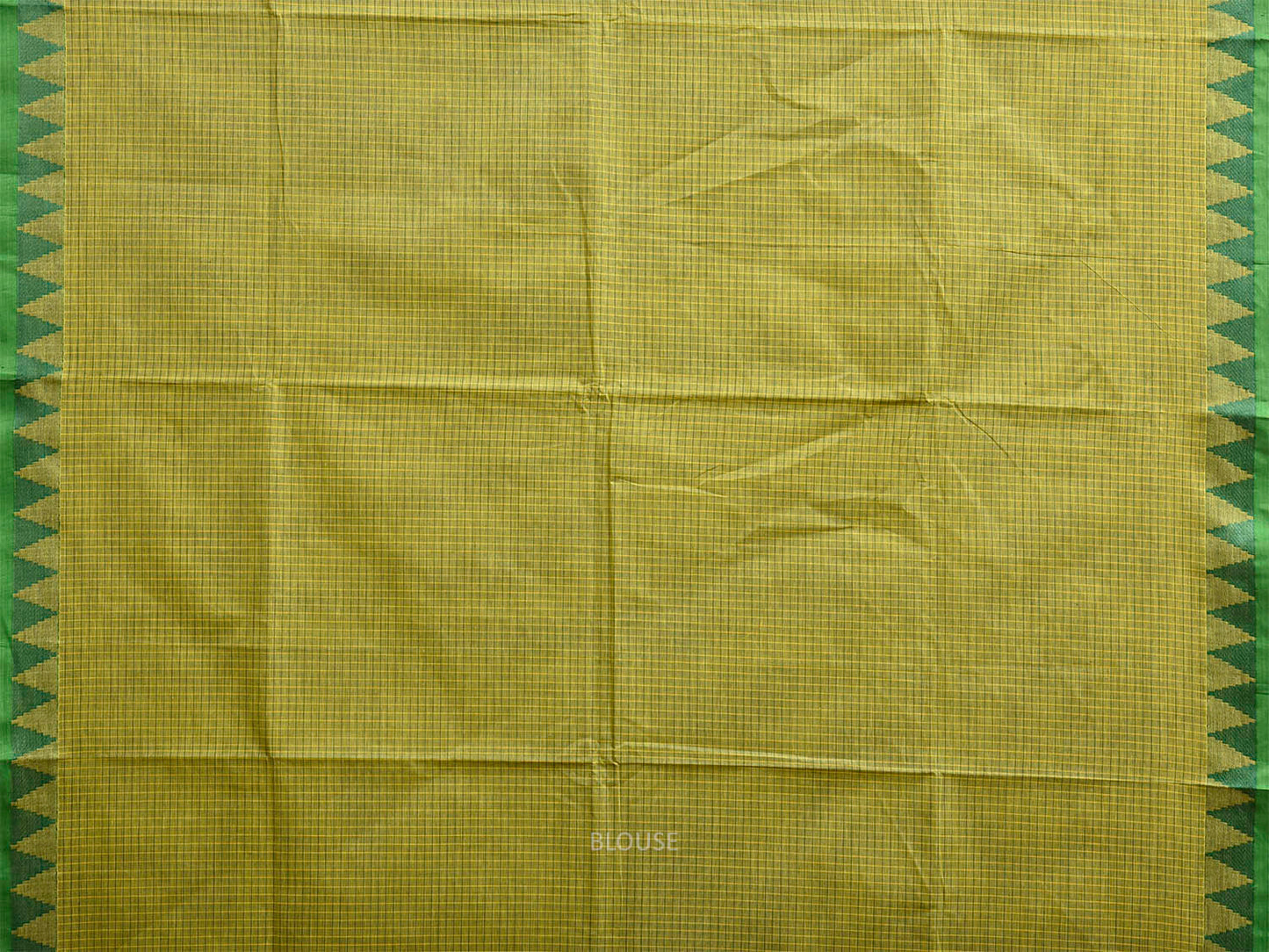 Green Venkatagiri Cotton Saree with Checks and Temple Border Design No Blouse v0317