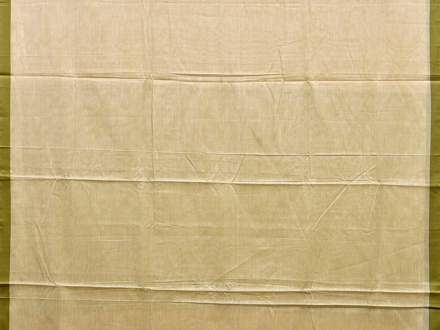 White and Olive Venkatagiri Cotton Plain Saree with Contrast Pallu Design v0326