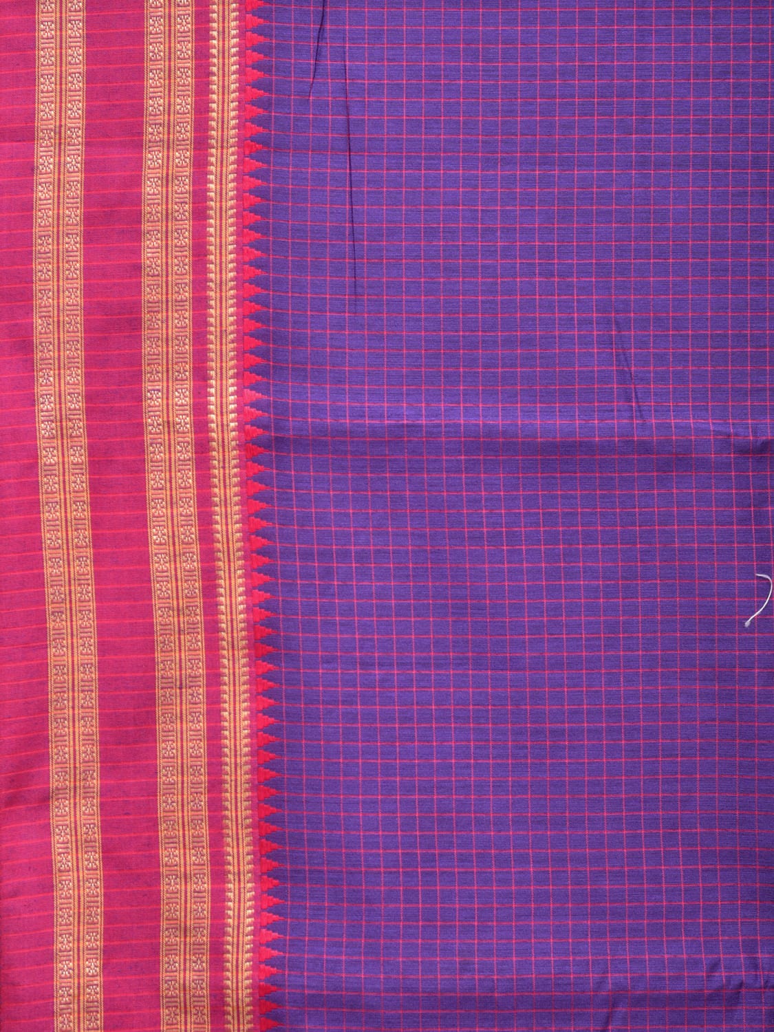 Violet and Pink Bamboo Cotton Saree with Checks Design No Blouse bc0169