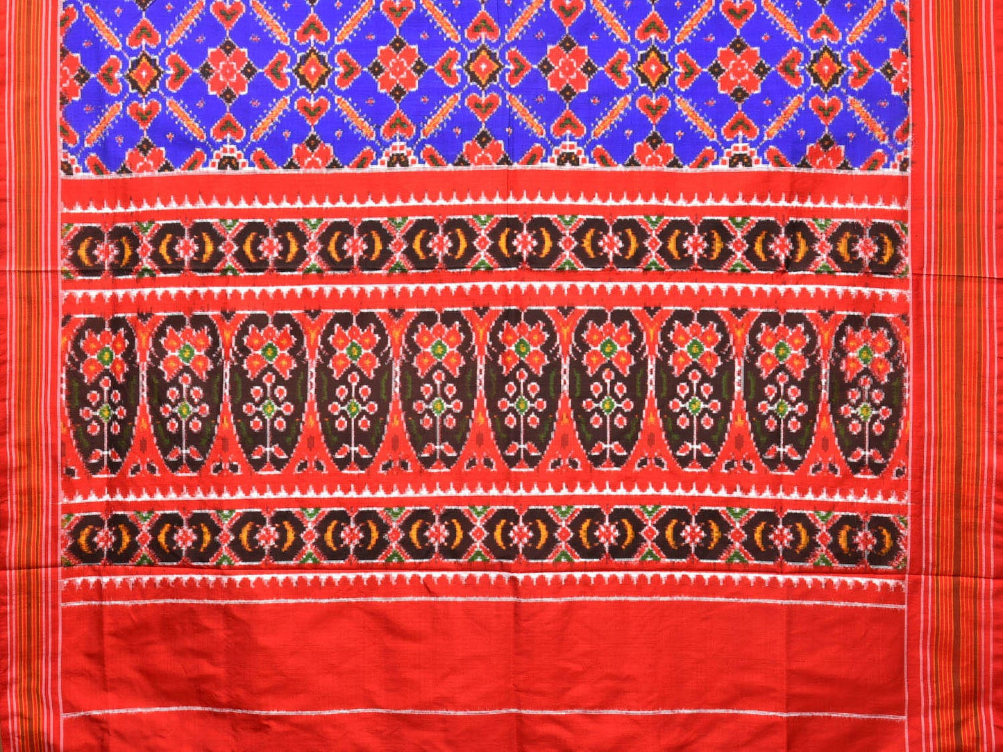 Violet and Red Pochampally Double Ikat Silk Handloom Saree with Panpatola Design i0762