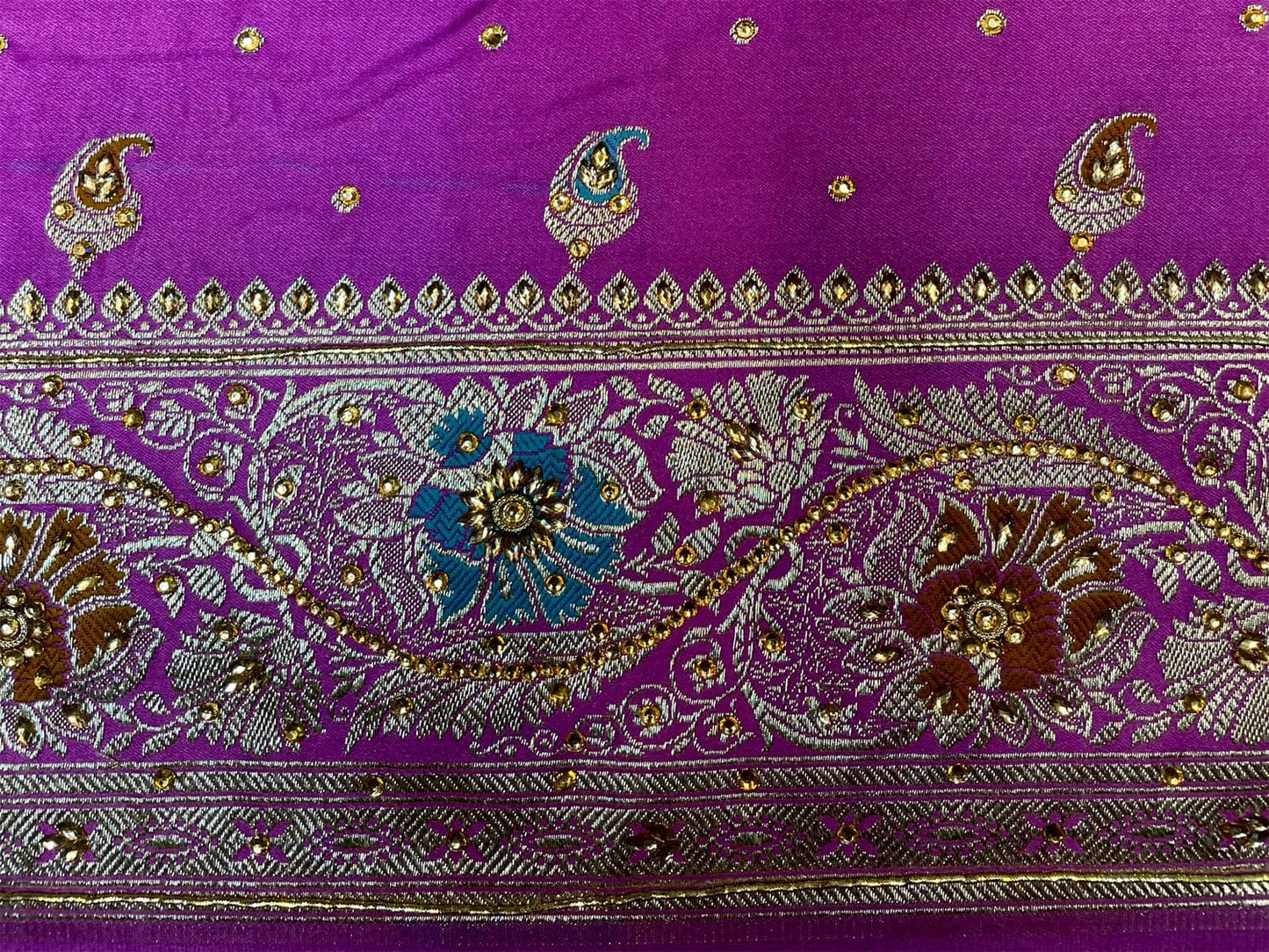 Violet Banaras Katan Silk Saree with Body Butti and Stone Work Design b0367ds