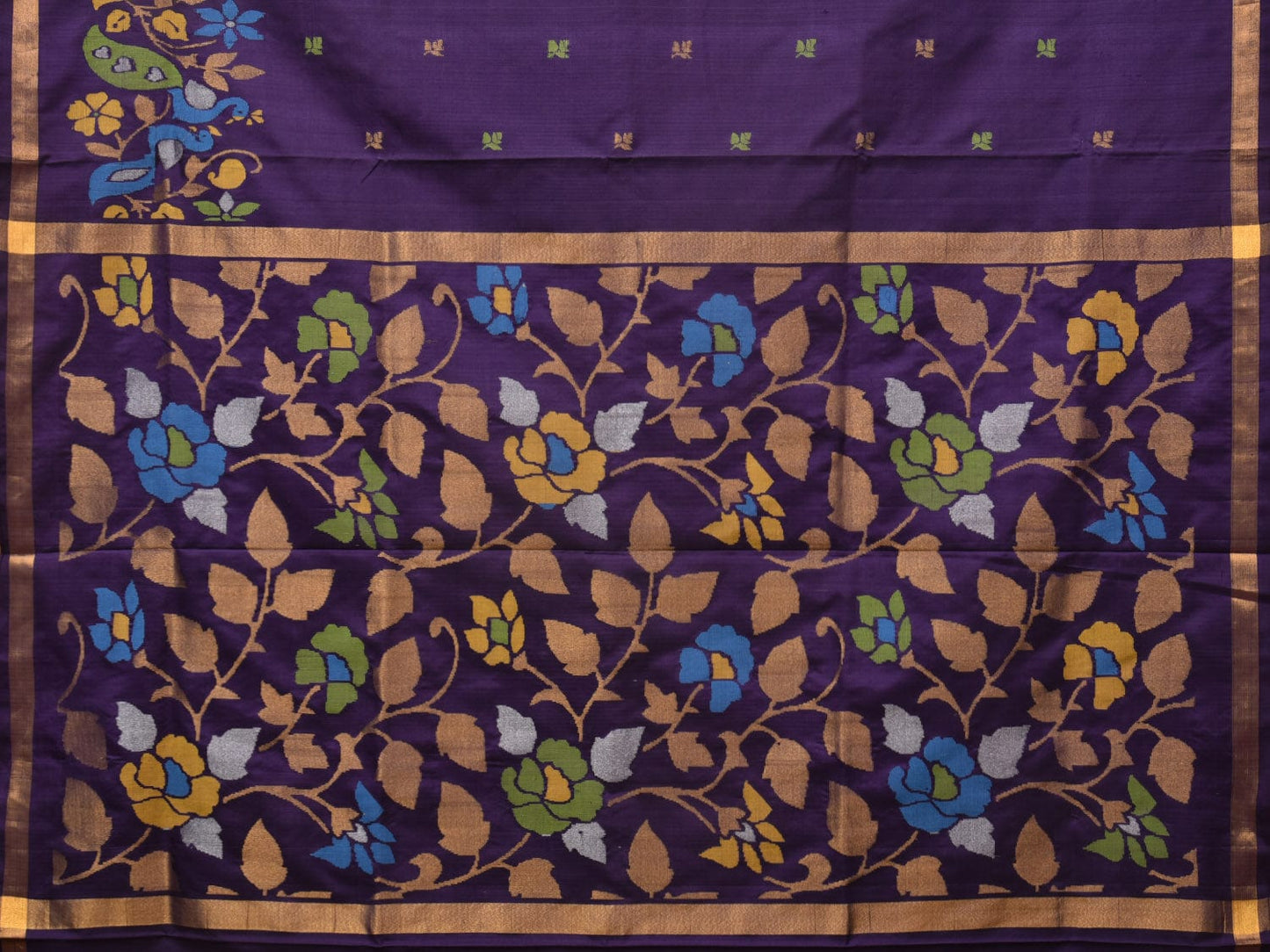 Violet Uppada Silk Handloom Saree with One Side Peacocks Border Design u2155