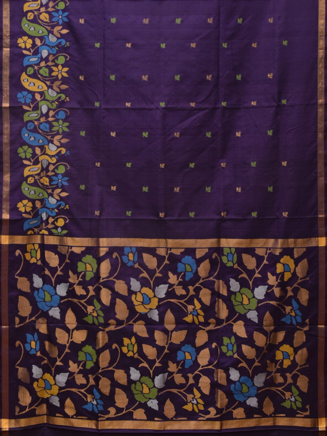 Violet Uppada Silk Handloom Saree with One Side Peacocks Border Design u2155