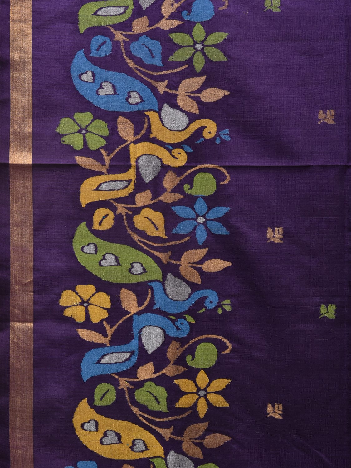Violet Uppada Silk Handloom Saree with One Side Peacocks Border Design u2155