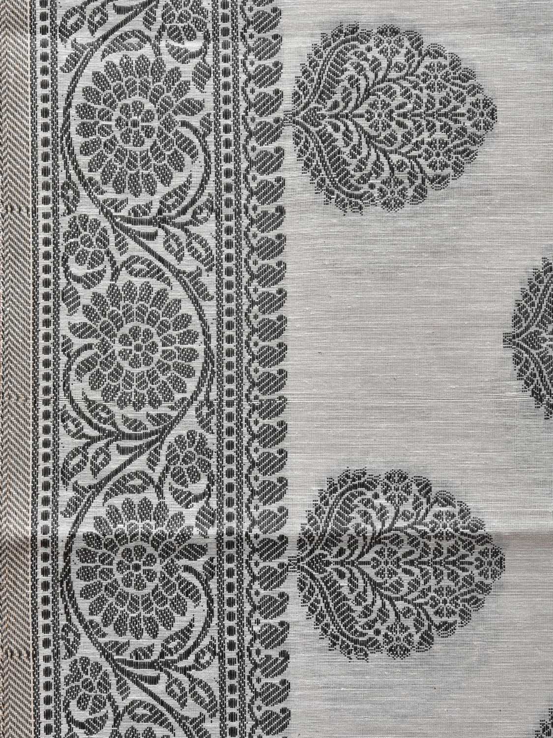 White and Black Cut Work Sico Cotton Saree with Body Buta and Border Design o0420