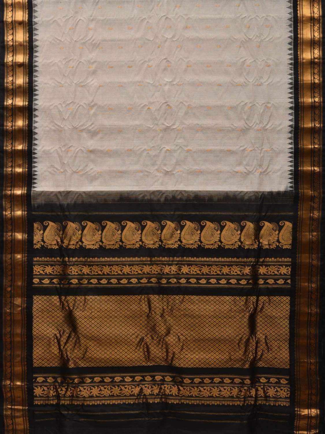 White and Black Gadwal Cotton Silk Handloom Saree with Mango Pallu Design No Blouse g0278