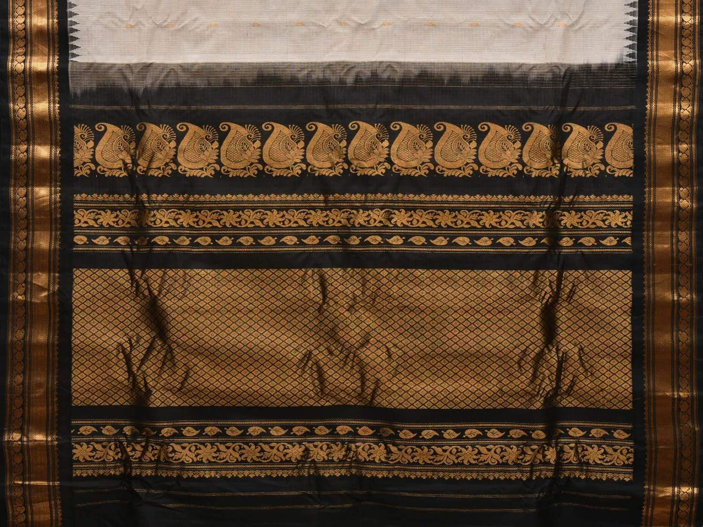 White and Black Gadwal Cotton Silk Handloom Saree with Mango Pallu Design No Blouse g0278