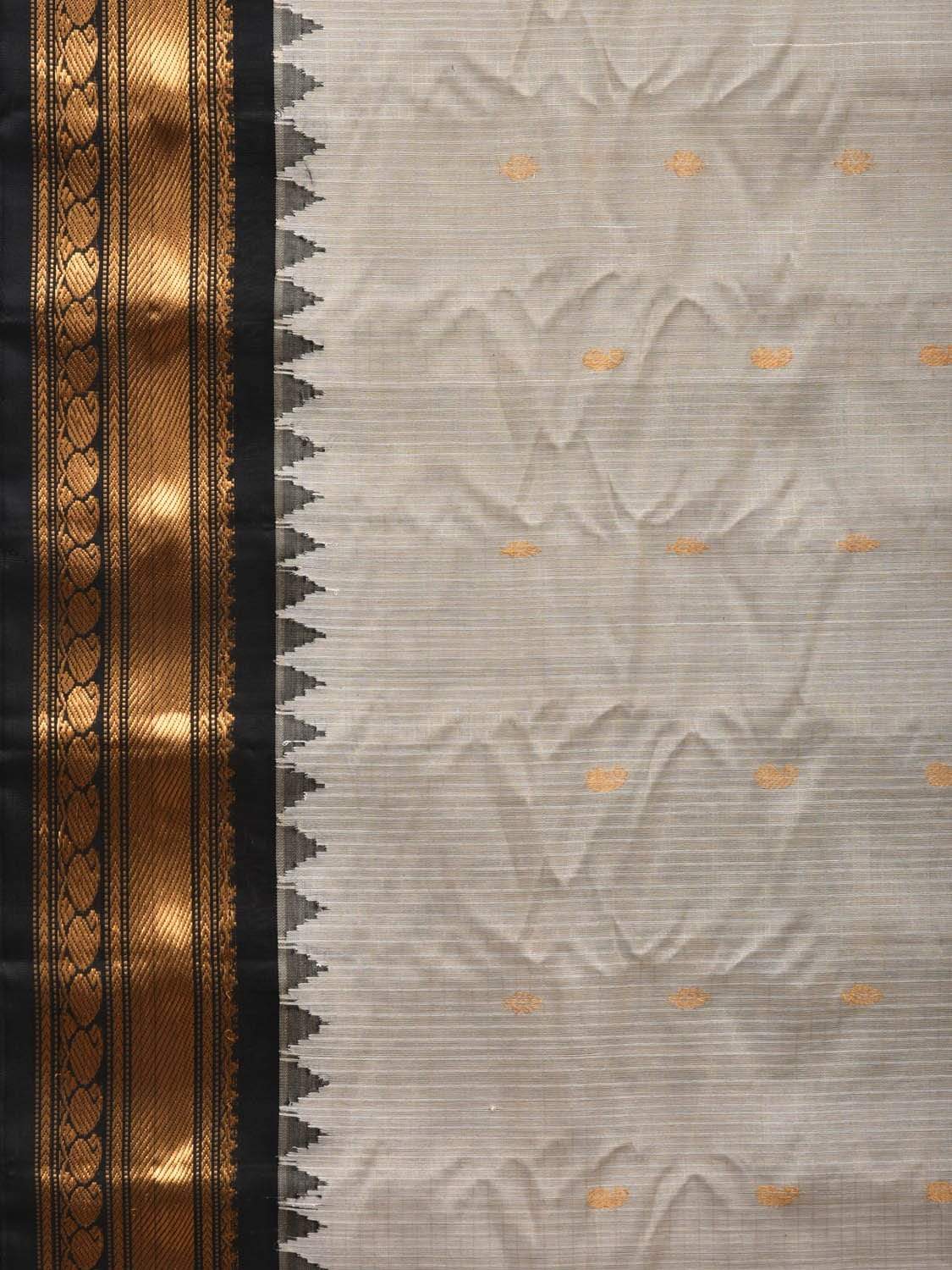 White and Black Gadwal Cotton Silk Handloom Saree with Mango Pallu Design No Blouse g0278