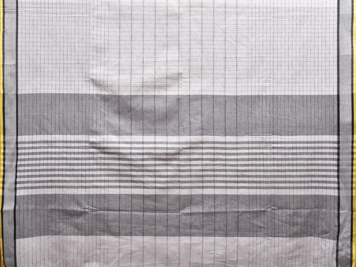 White and Black Kanchipuram Cotton Handloom Saree with Checks Design k0577