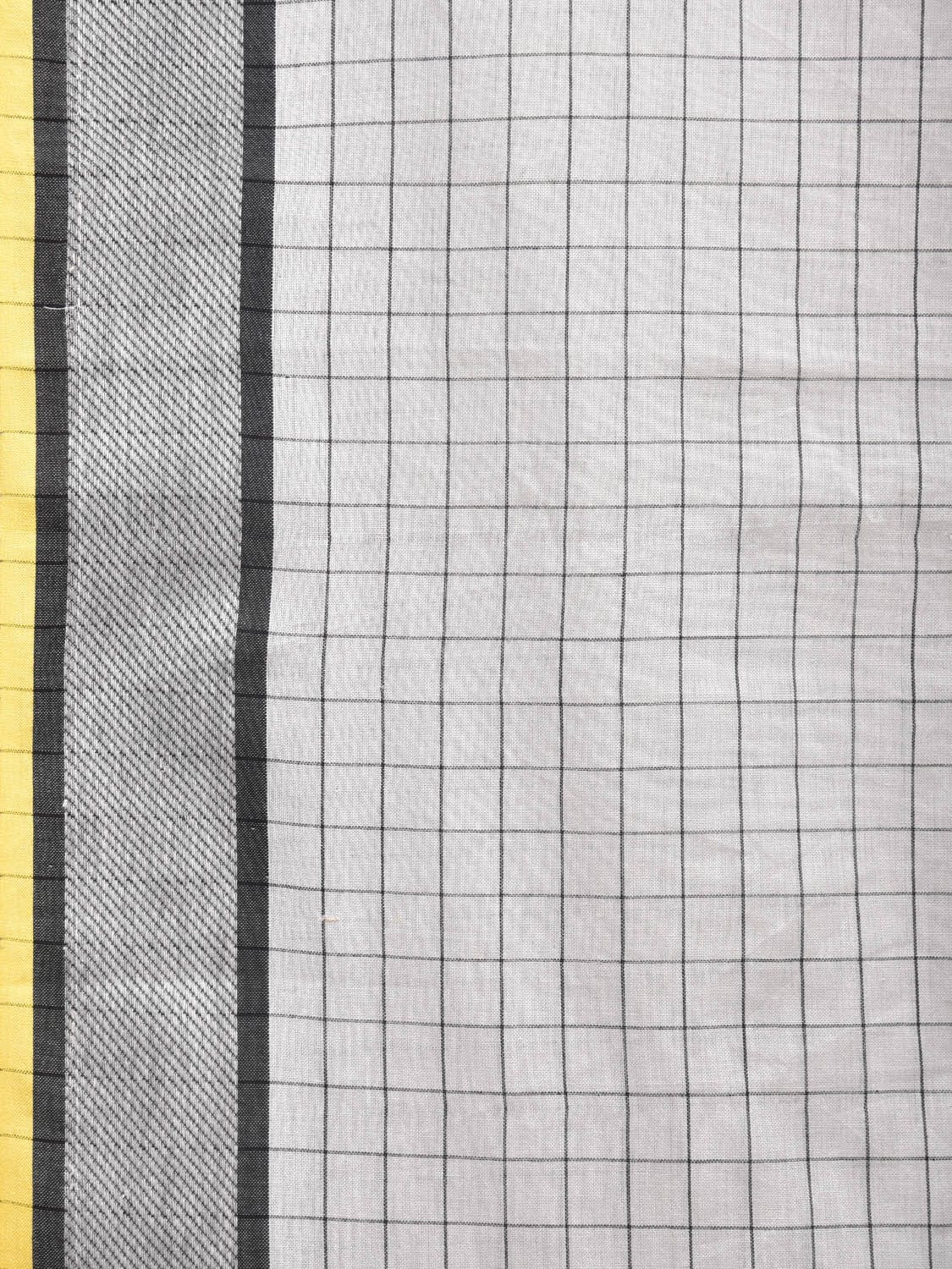 White and Black Kanchipuram Cotton Handloom Saree with Checks Design k0577