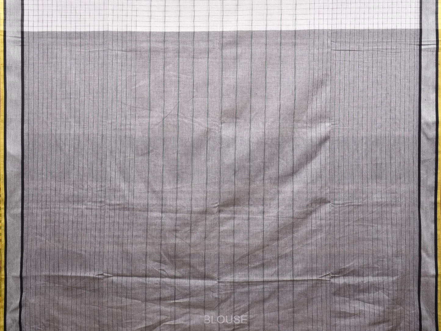 White and Black Kanchipuram Cotton Handloom Saree with Checks Design k0577