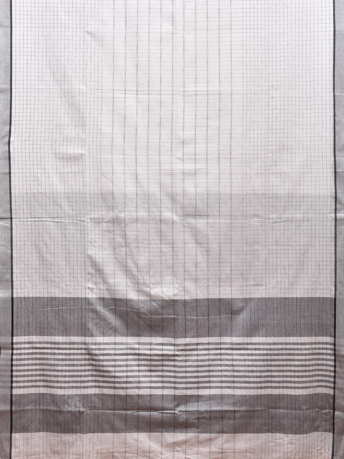 White and Black Kanchipuram Cotton Handloom Saree with Checks Design k0578