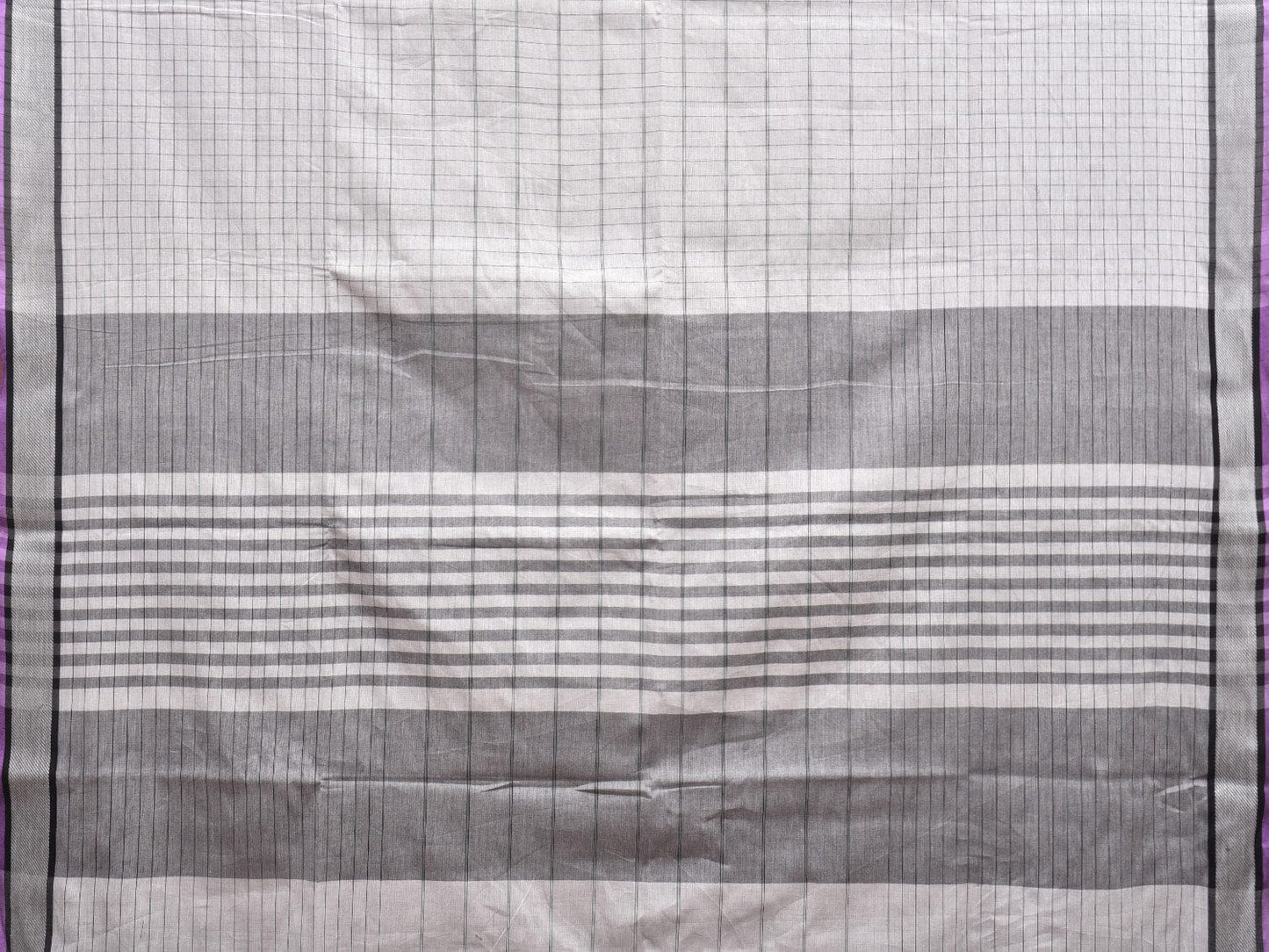 White and Black Kanchipuram Cotton Handloom Saree with Checks Design k0578