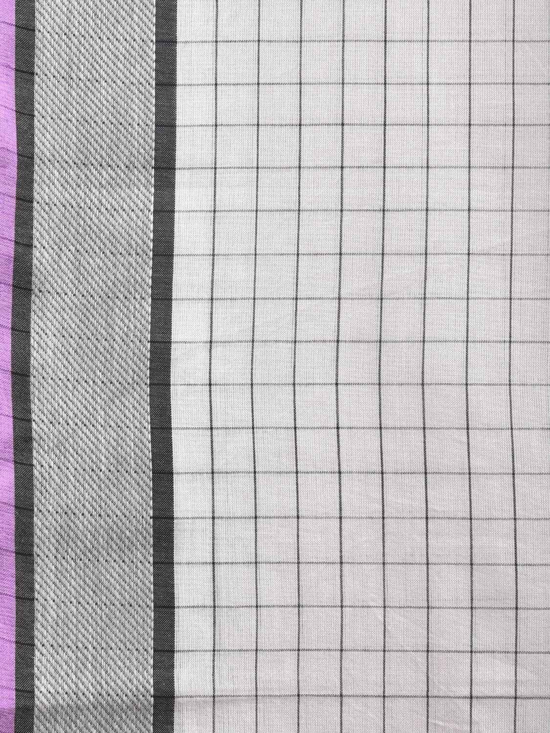 White and Black Kanchipuram Cotton Handloom Saree with Checks Design k0578