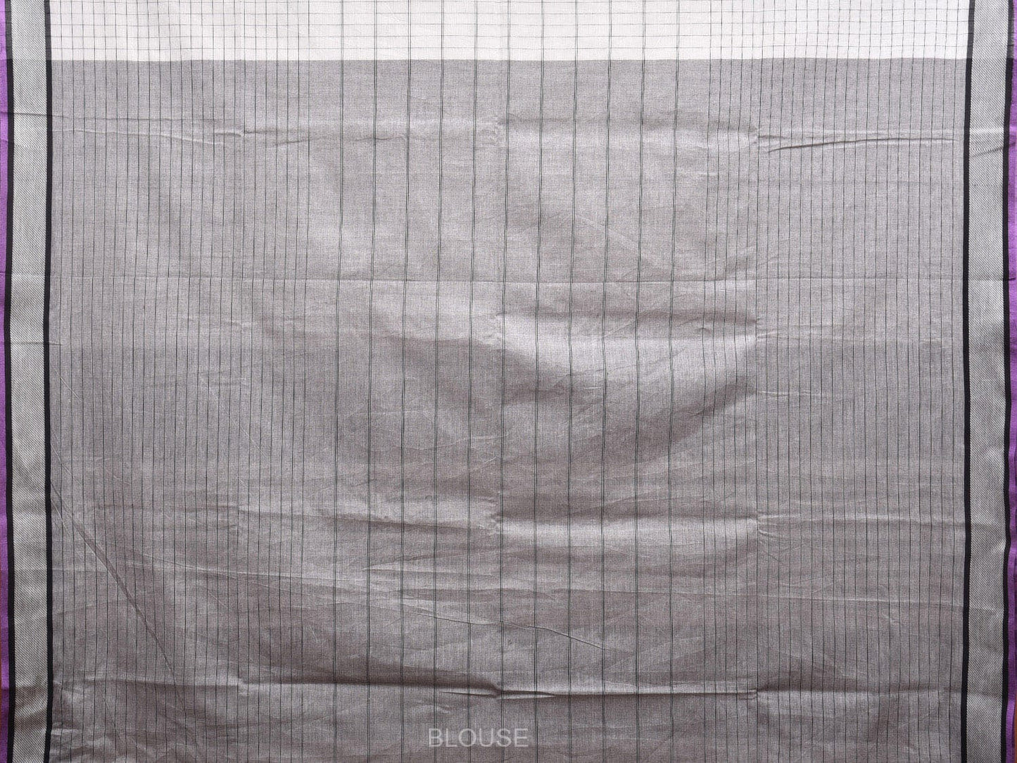 White and Black Kanchipuram Cotton Handloom Saree with Checks Design k0578