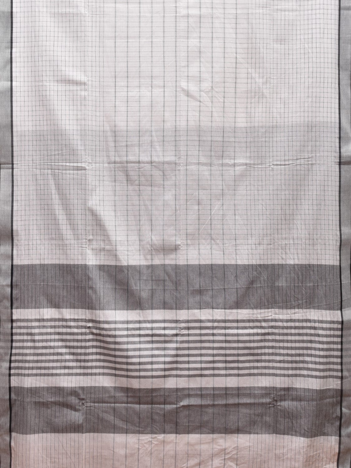 White and Black Kanchipuram Cotton Handloom Saree with Checks Design k0579