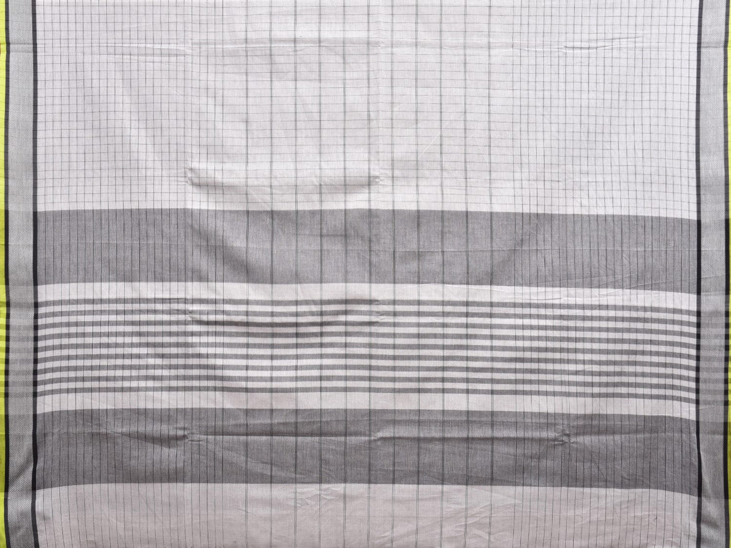 White and Black Kanchipuram Cotton Handloom Saree with Checks Design k0579