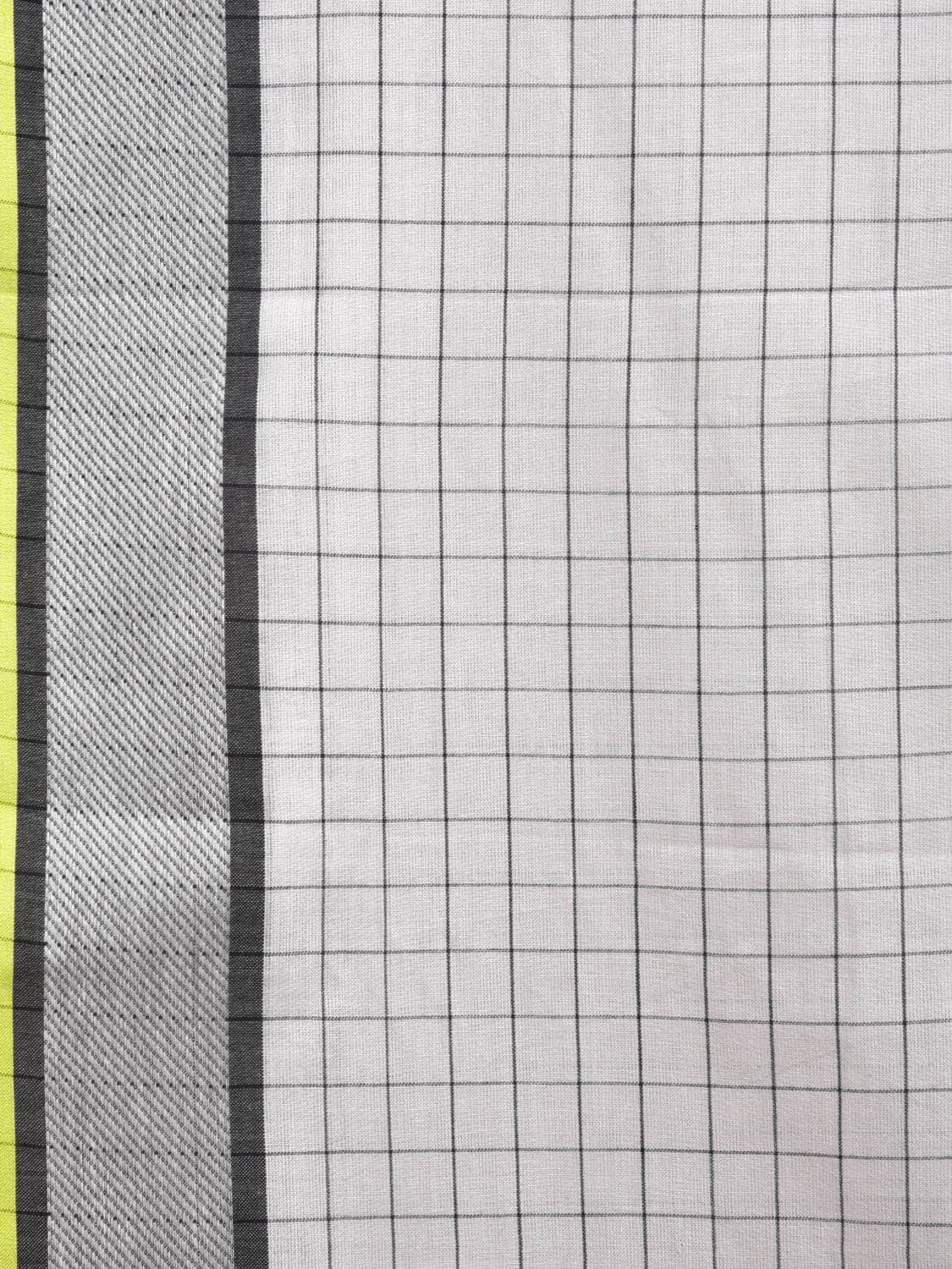 White and Black Kanchipuram Cotton Handloom Saree with Checks Design k0579