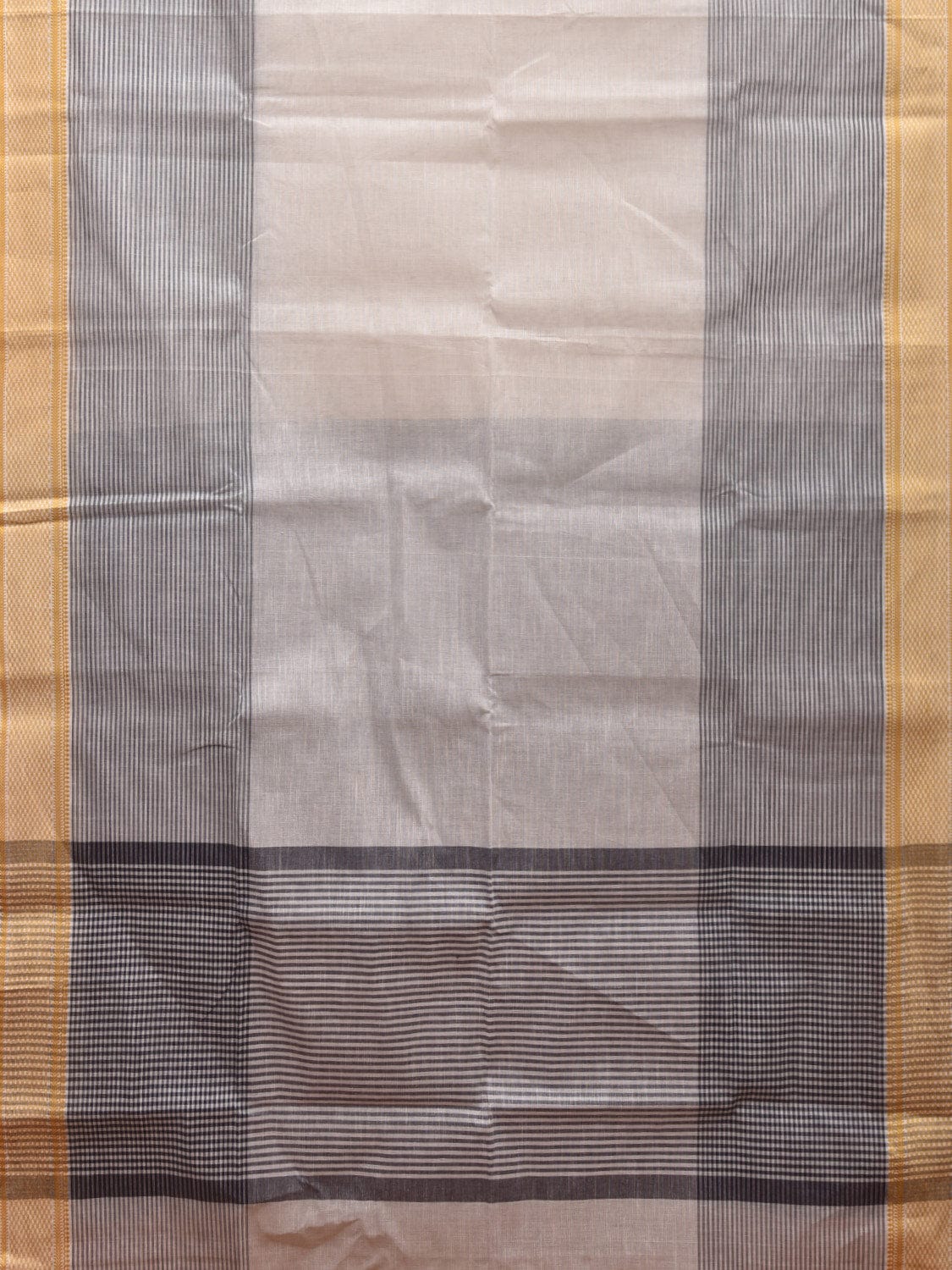 White and Black Kanchipuram Cotton Handloom Saree with Strips Design k0580
