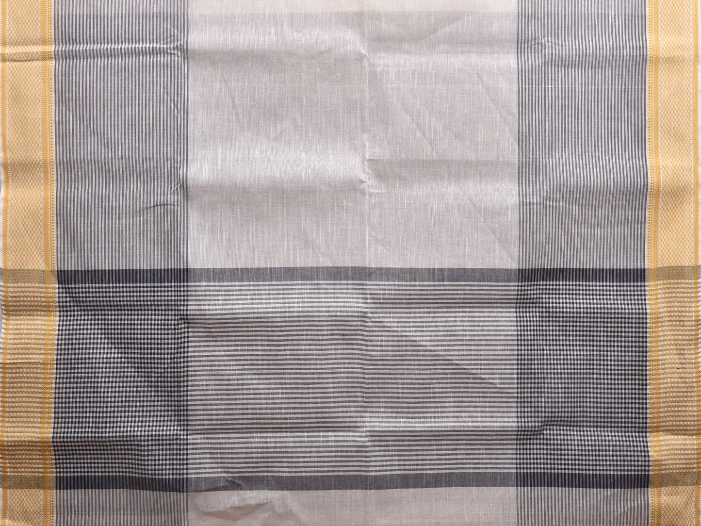 White and Black Kanchipuram Cotton Handloom Saree with Strips Design k0580