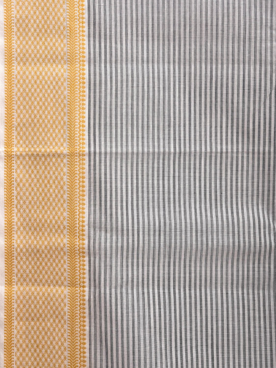 White and Black Kanchipuram Cotton Handloom Saree with Strips Design k0580