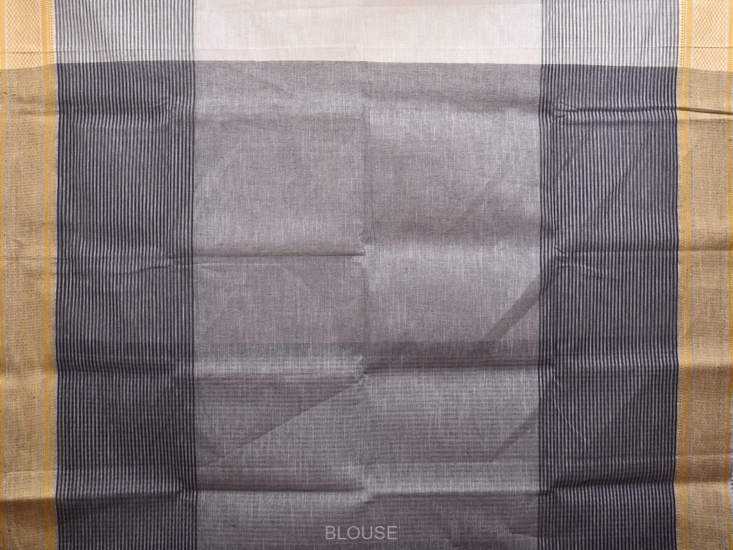 White and Black Kanchipuram Cotton Handloom Saree with Strips Design k0580