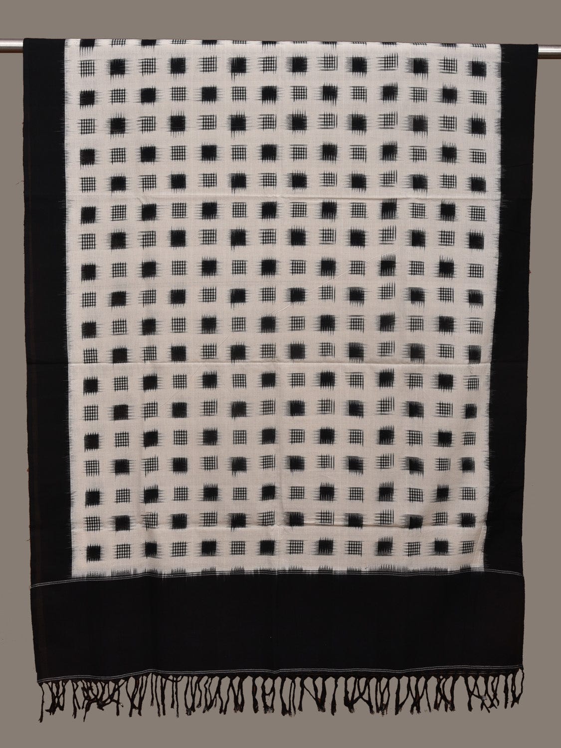 White and Black Pochampally Ikat Cotton Handloom Dupatta with Checks Design ds3293