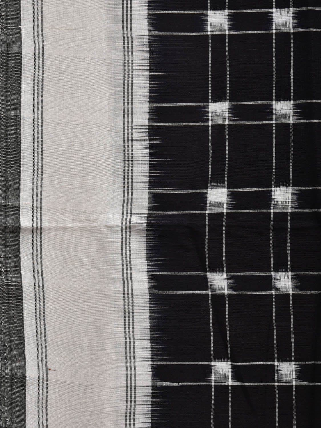 White and Black Pochampally Ikat Cotton Handloom Saree with Checks Design i0737