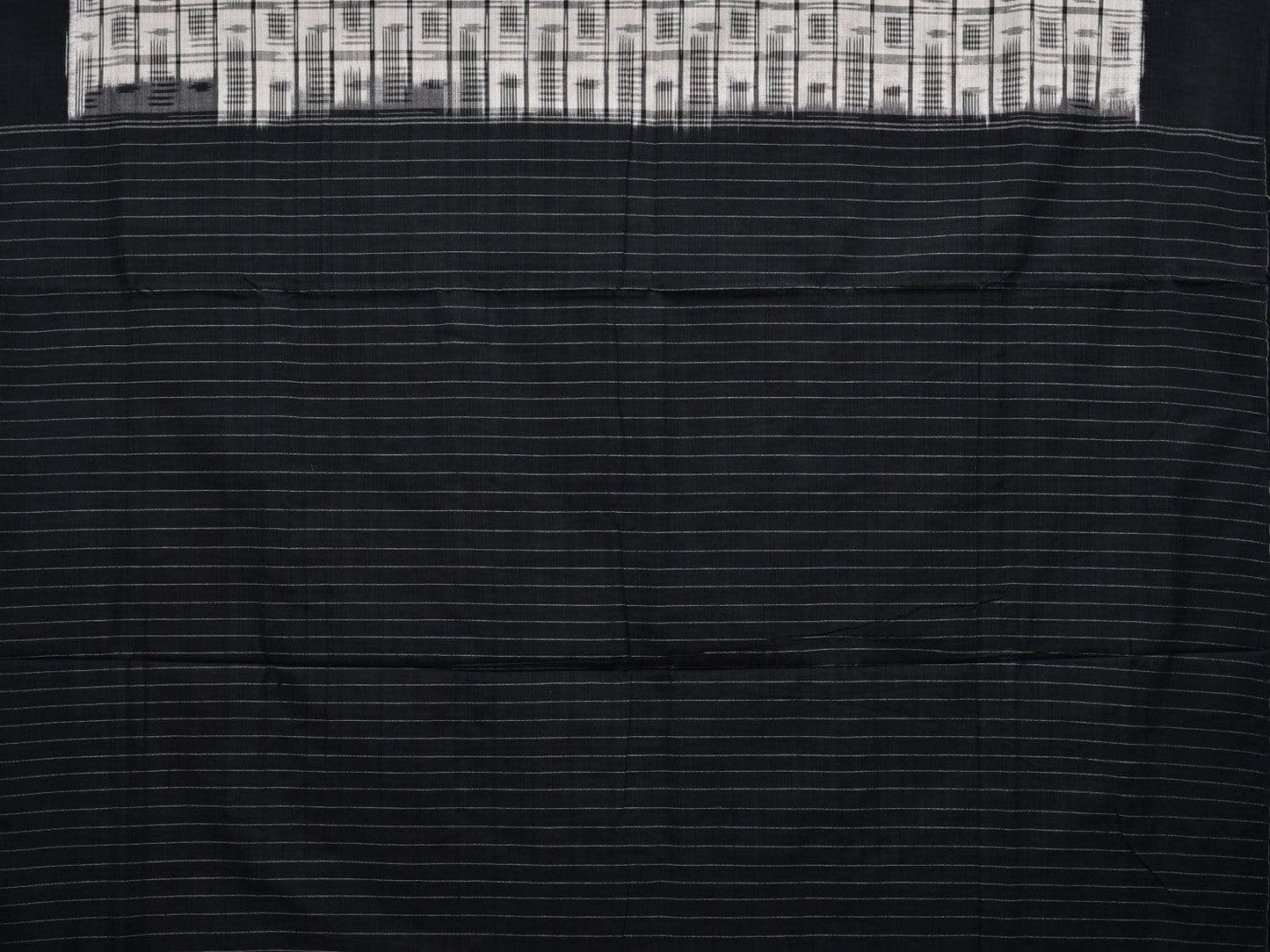 White and Black Pochampally Ikat Cotton Handloom Saree with Small Checks Design i0618