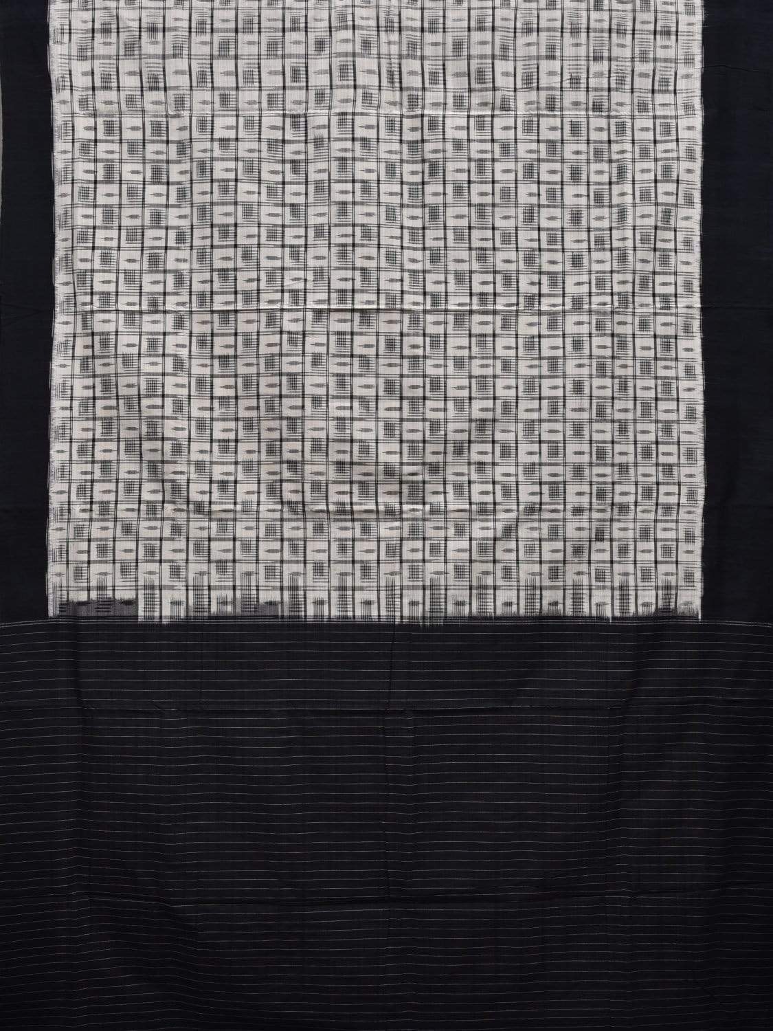 White and Black Pochampally Ikat Cotton Handloom Saree with Small Checks Design i0618