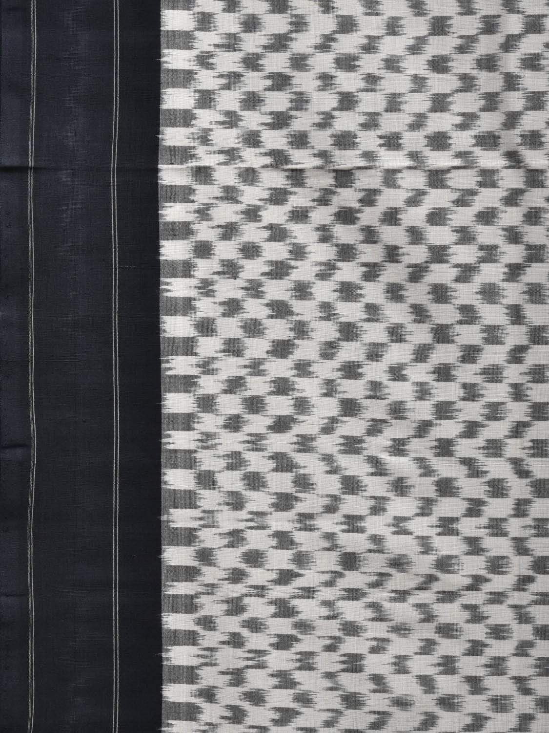 White and Black Pochampally Ikat Cotton Handloom Saree with Small Checks Design i0621