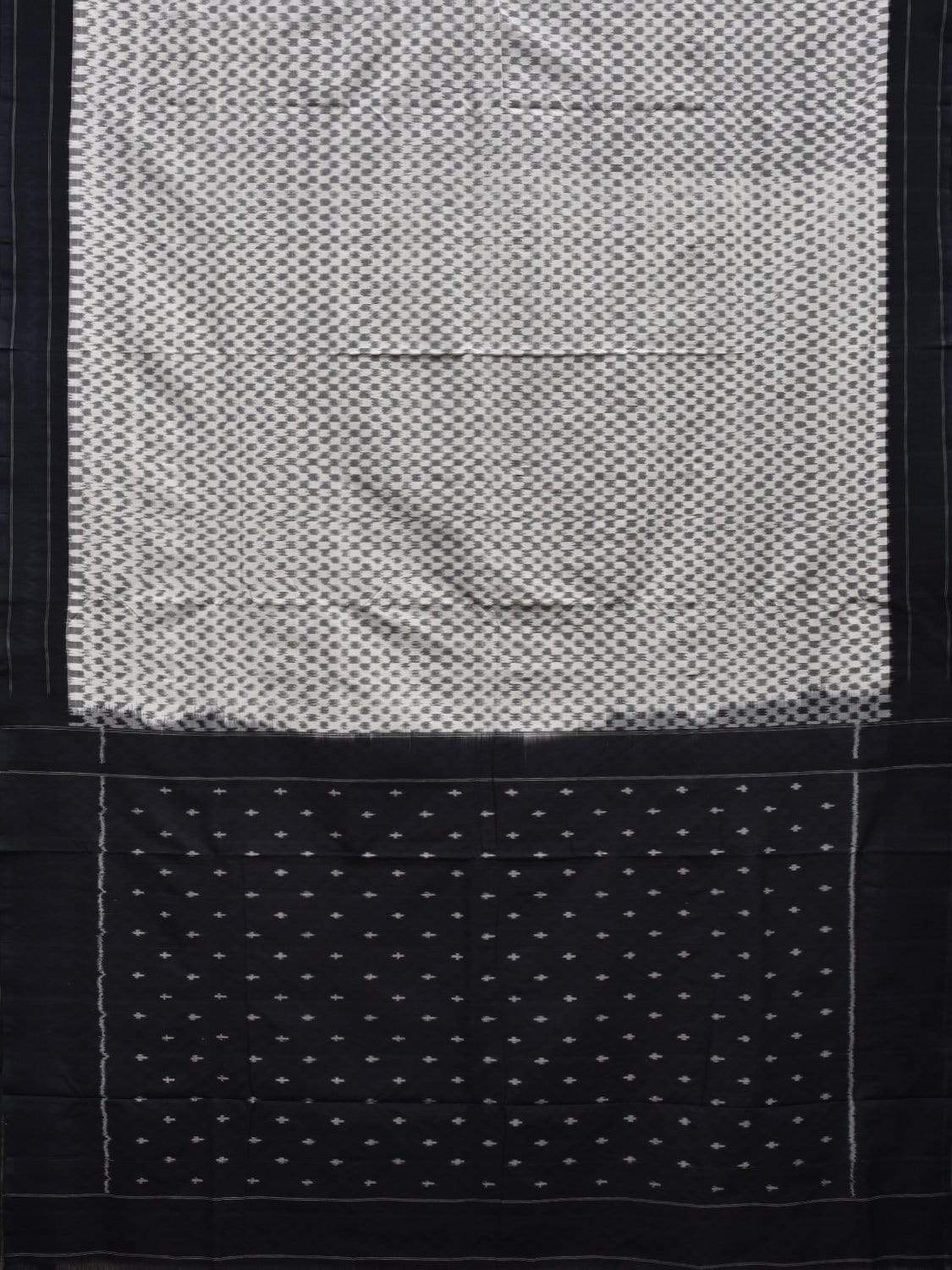 White and Black Pochampally Ikat Cotton Handloom Saree with Small Checks Design i0621