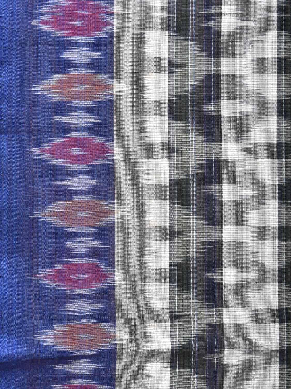 White and Black Pochampally Ikat Cotton Handloom Saree with Strips Design No Blouse i0798