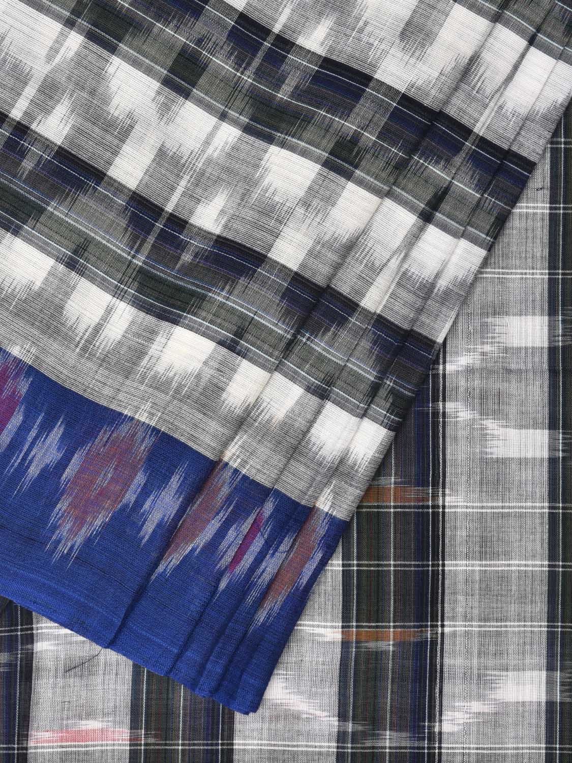 White and Black Pochampally Ikat Cotton Handloom Saree with Strips Design No Blouse i0798