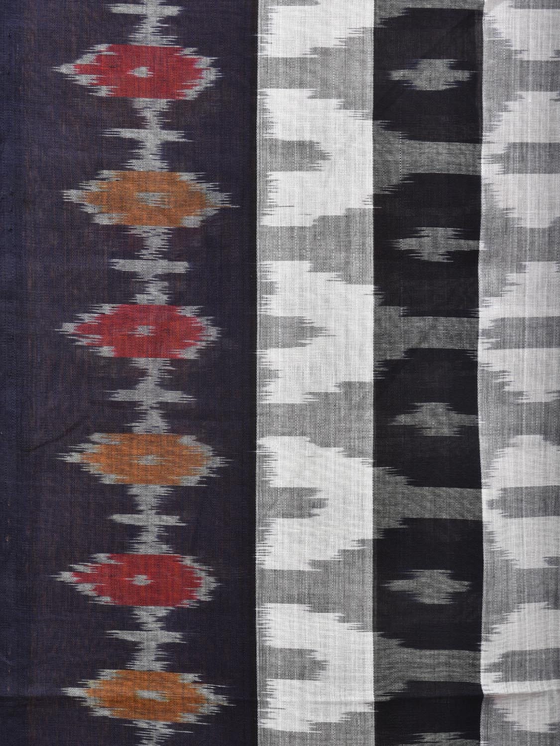 White and Black Pochampally Ikat Cotton Handloom Saree with Strips Design No Blouse i0800