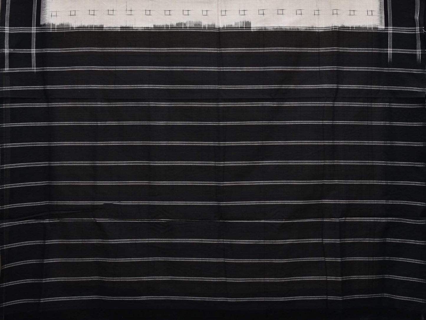 White and Black Pochampally Ikat Cotton Handloom Saree with Strips Pallu Design i0605