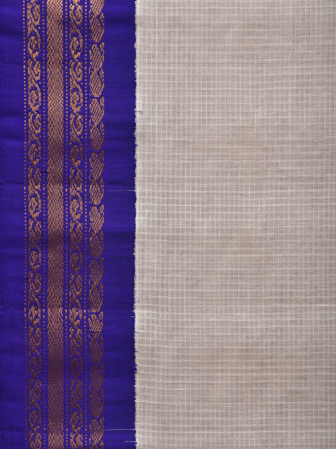 White and Blue Gadwal Cotton Handloom Saree with Checks Design No Blouse g0320