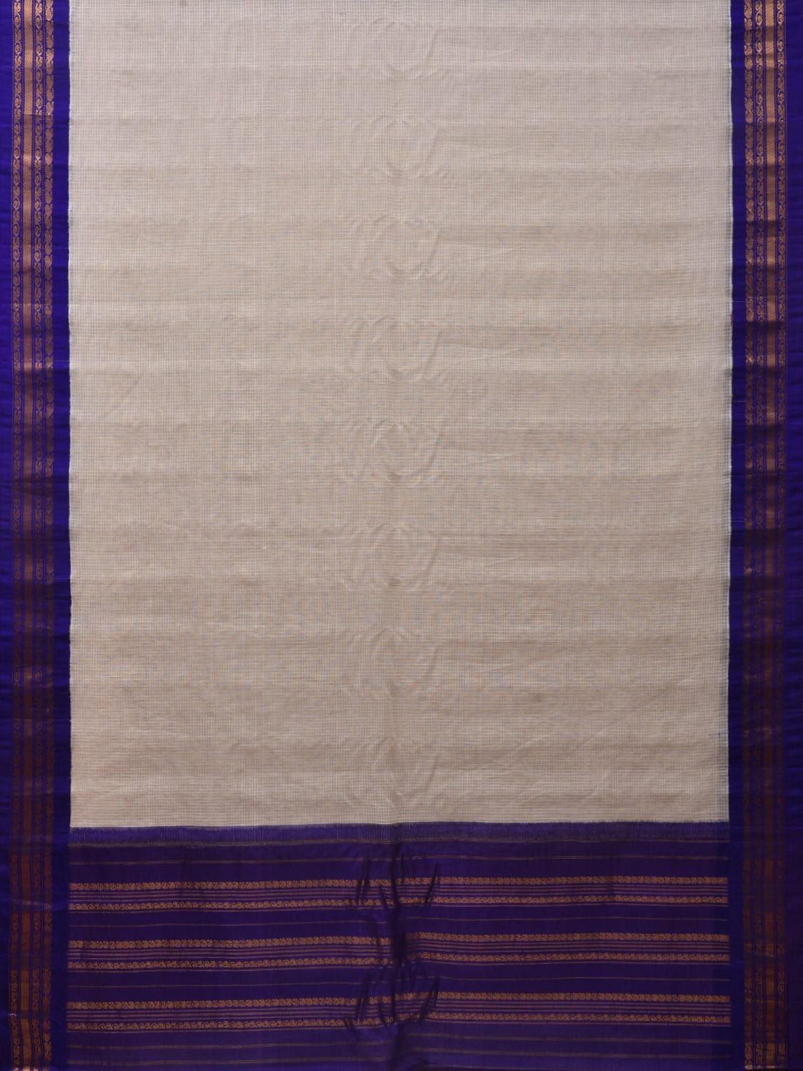 White and Blue Gadwal Cotton Handloom Saree with Checks Design No Blouse g0320