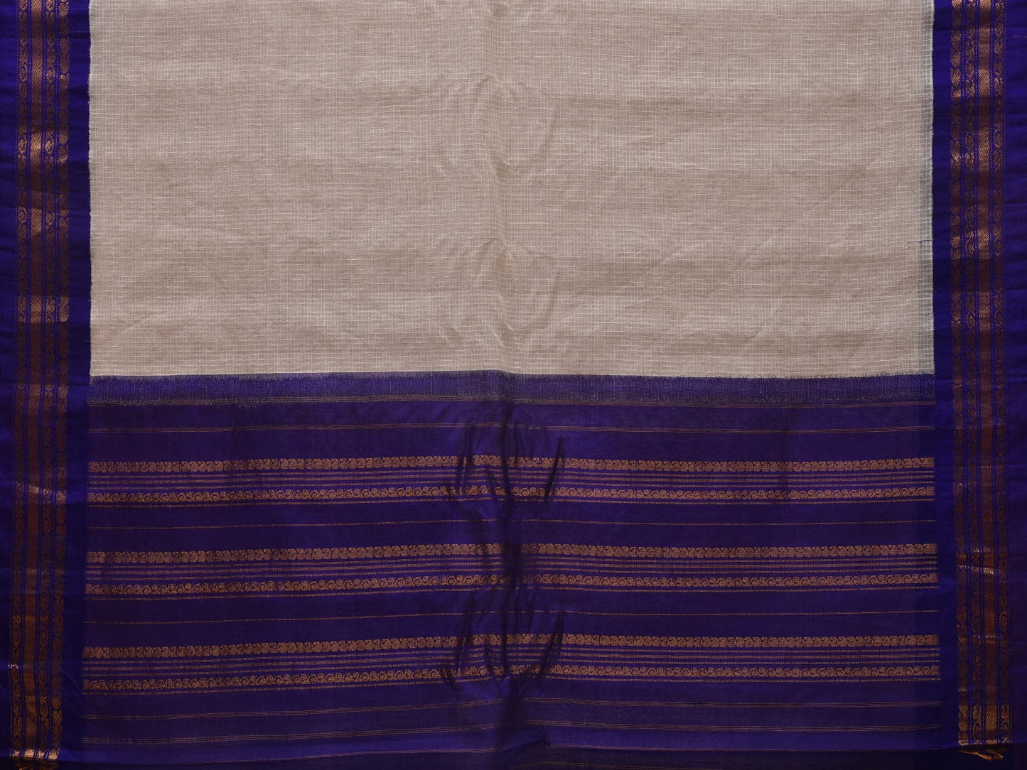 White and Blue Gadwal Cotton Handloom Saree with Checks Design No Blouse g0320