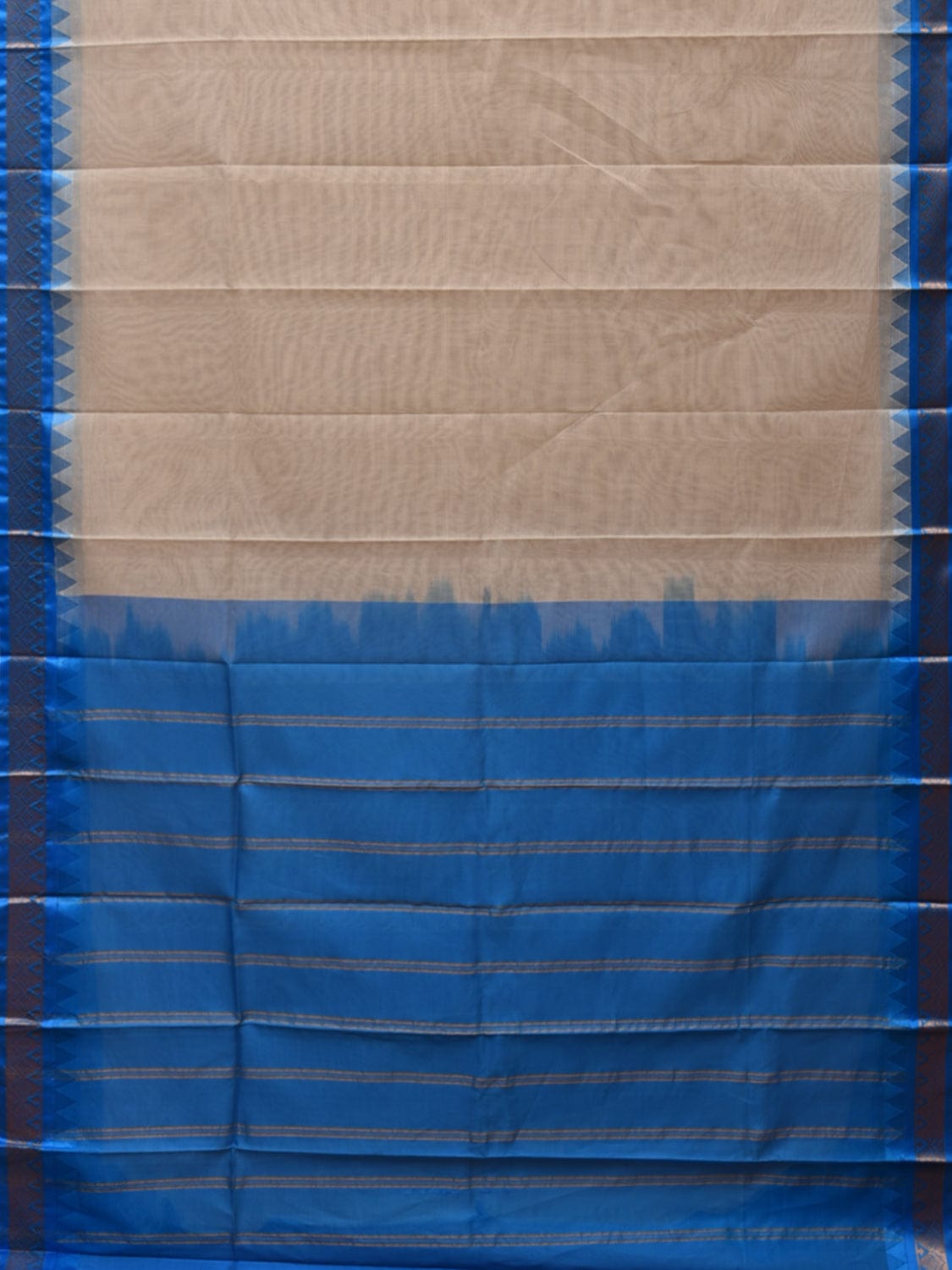 White and Blue Gadwal Cotton Plain Saree with Small Border Design No Blouse g0347