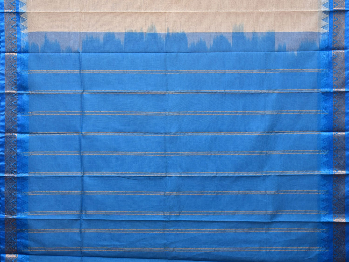 White and Blue Gadwal Cotton Plain Saree with Small Border Design No Blouse g0347
