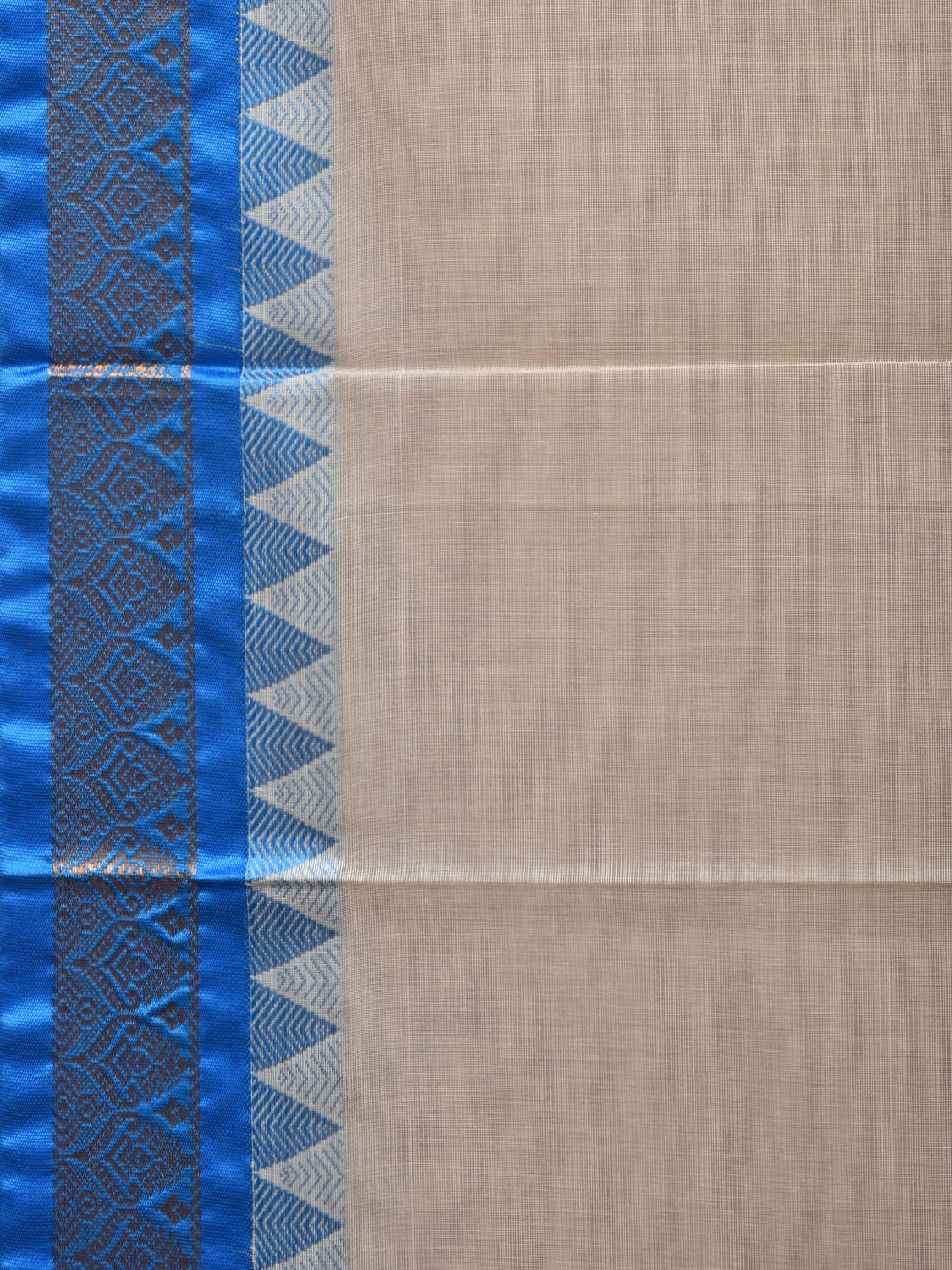 White and Blue Gadwal Cotton Plain Saree with Small Border Design No Blouse g0347