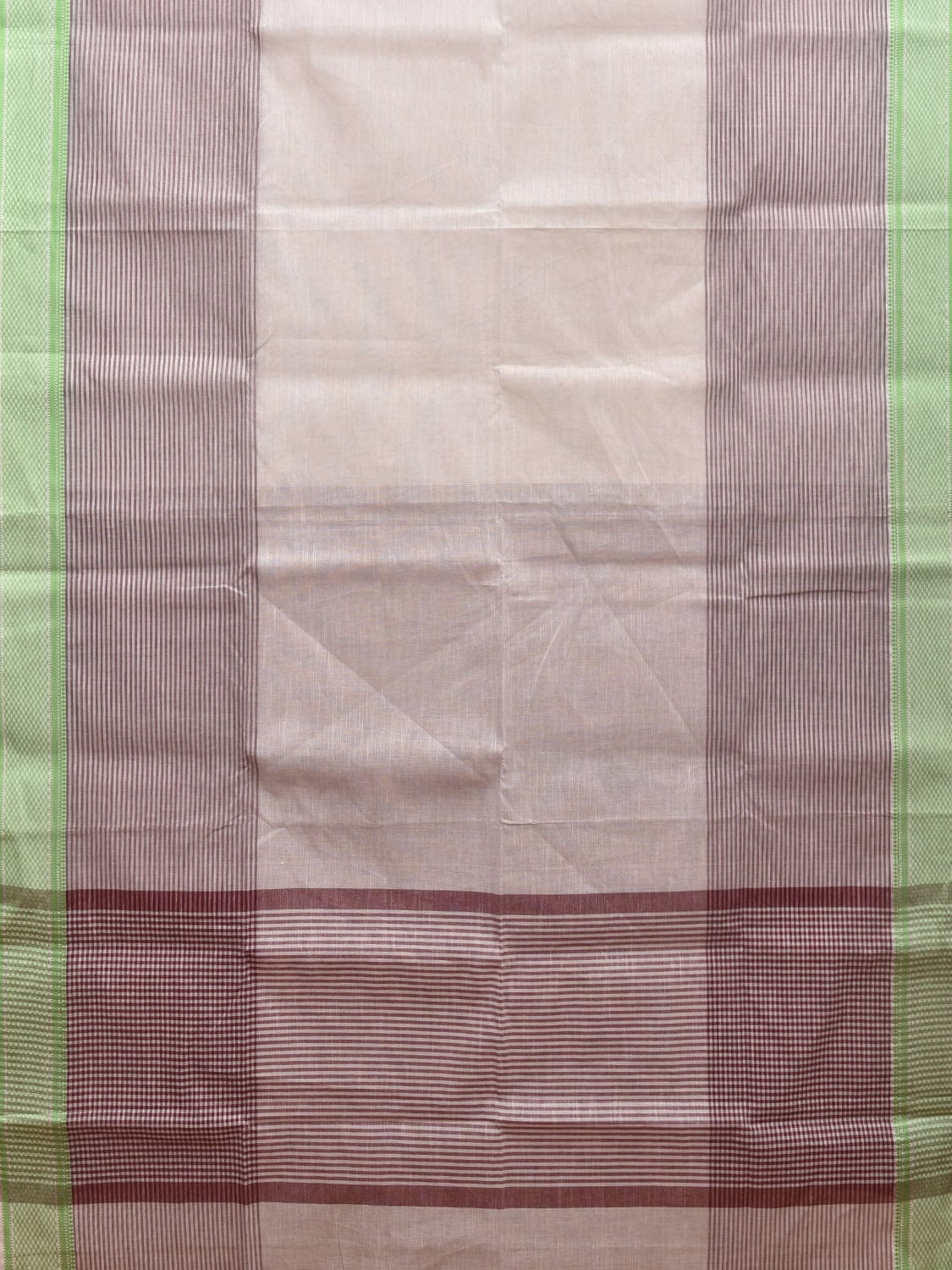White and Brown Kanchipuram Cotton Handloom Saree with Strips Design k0582