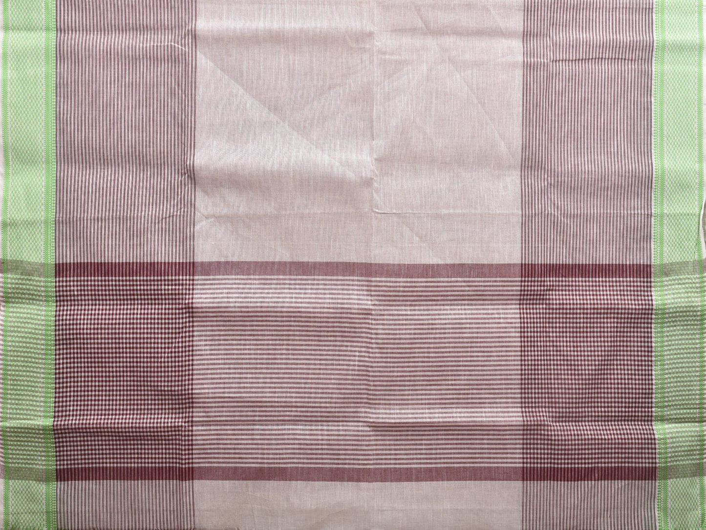 White and Brown Kanchipuram Cotton Handloom Saree with Strips Design k0582
