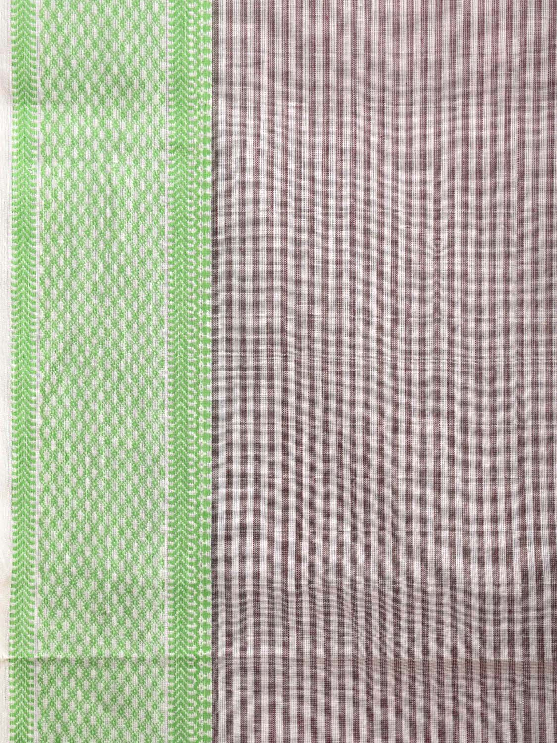 White and Brown Kanchipuram Cotton Handloom Saree with Strips Design k0582