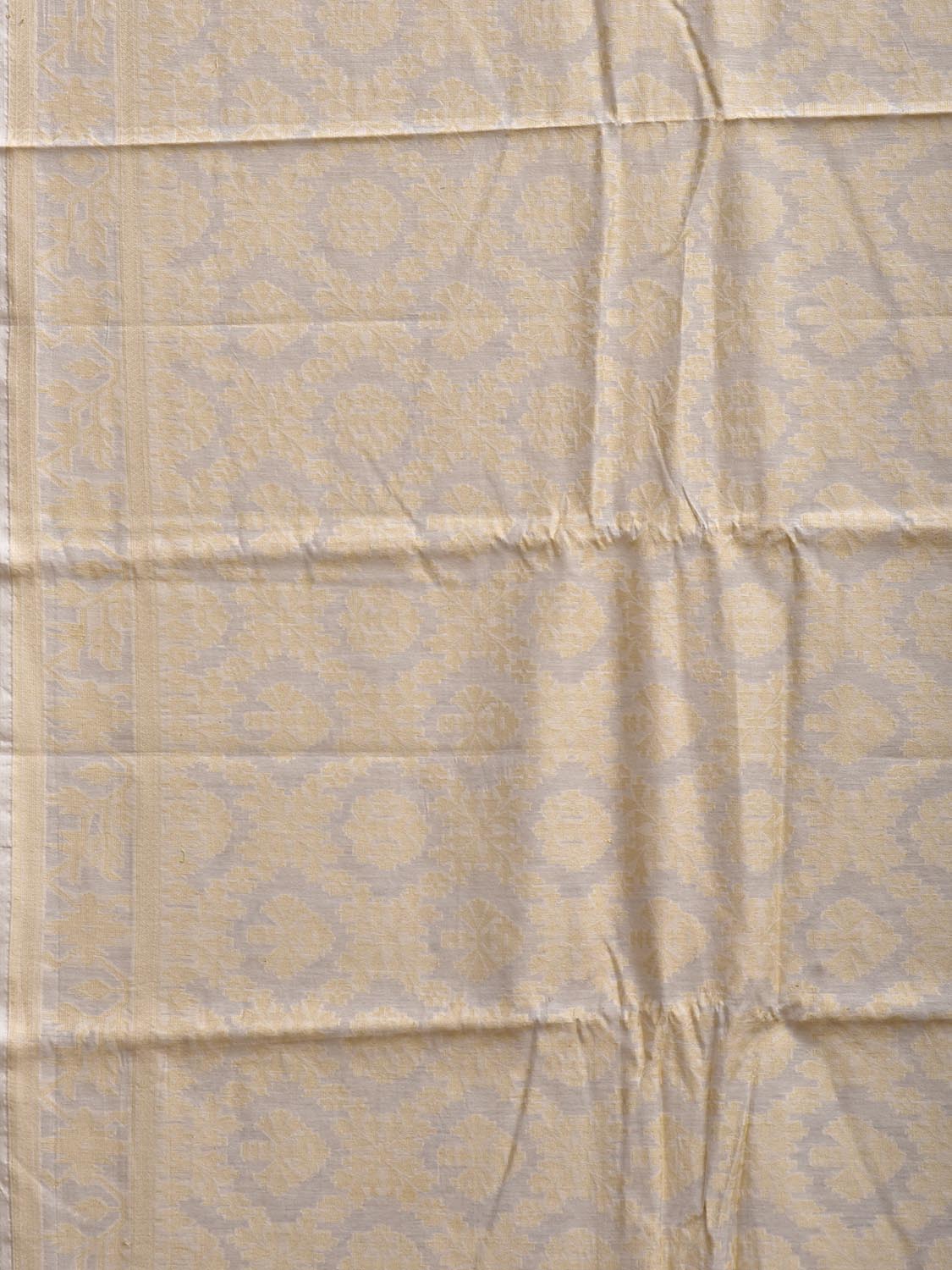 White and Cream Cotton Cut Work Saree with All Over Design o0683