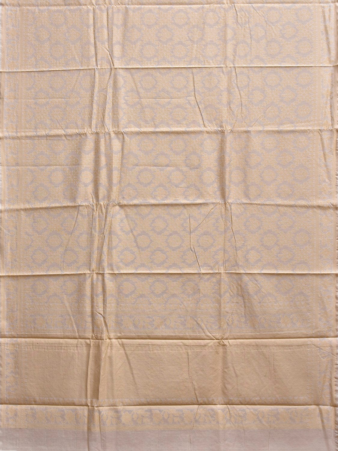 White and Cream Cotton Cut Work Saree with All Over Design o0683