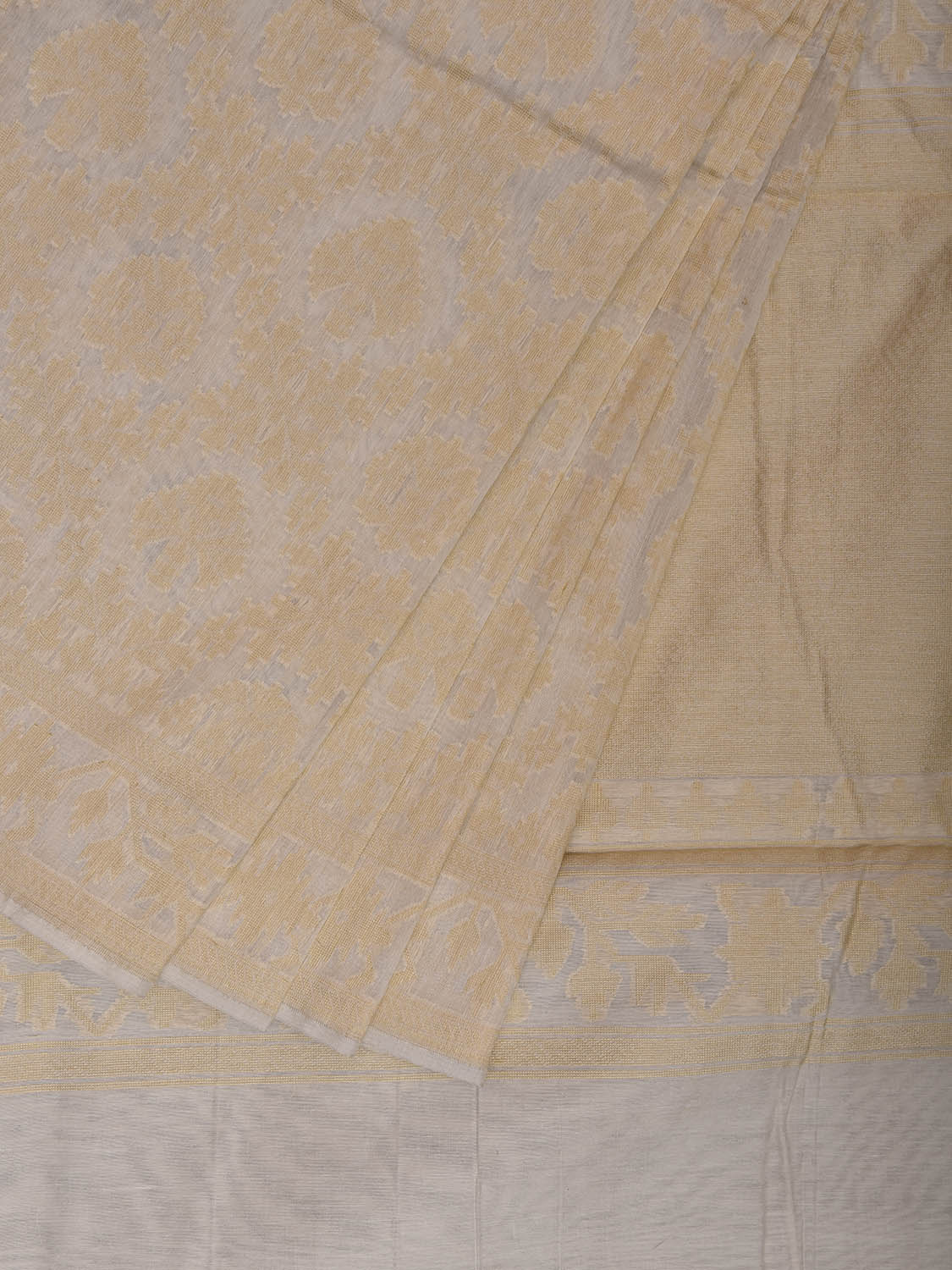 White and Cream Cotton Cut Work Saree with All Over Design o0683